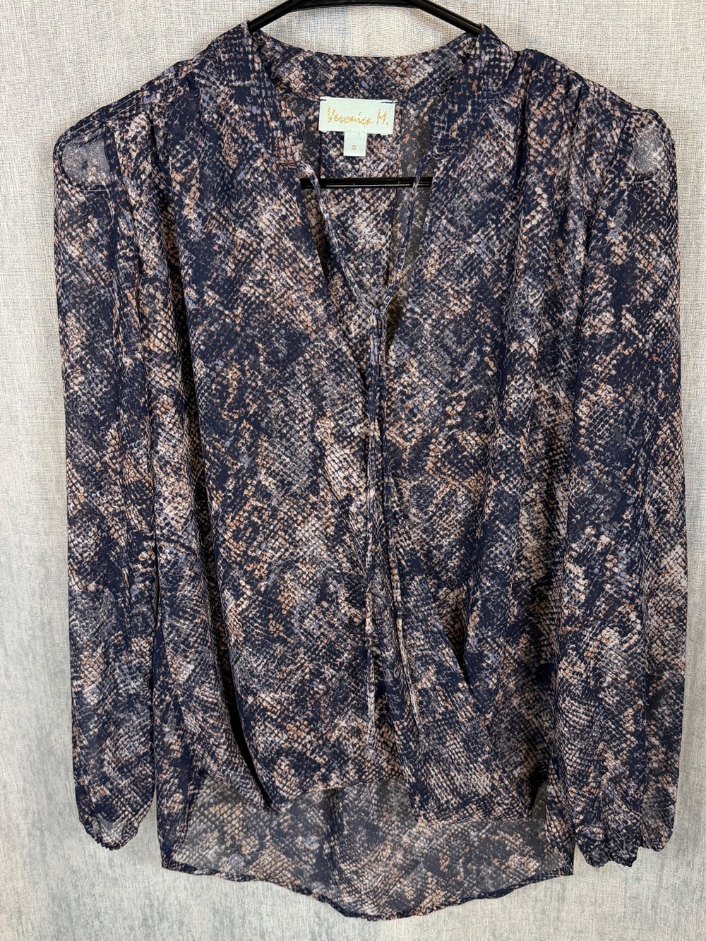 Veronica M S Snakeskin Print Surplice Blouse V Neck Long Sleeve Faux Wrap